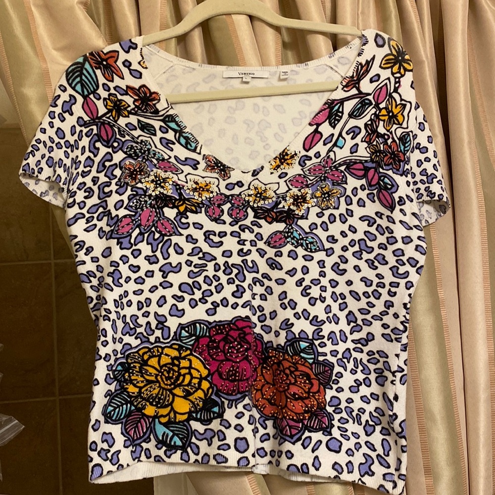 Vertigo beaded/print knit top/Large:Bundle w/other items for more Discount